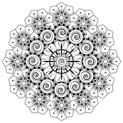Circular pattern in form of mandala for Henna  Mehndi  tattoo  decoration. Coloring book page.
