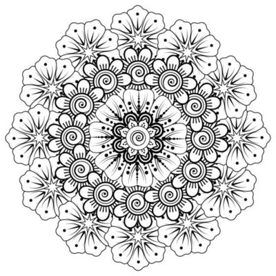 Circular pattern in form of mandala for Henna  Mehndi  tattoo  decoration. Coloring book page.