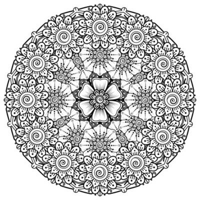 Circular pattern in form of mandala for Henna  Mehndi  tattoo  decoration. Coloring book page.