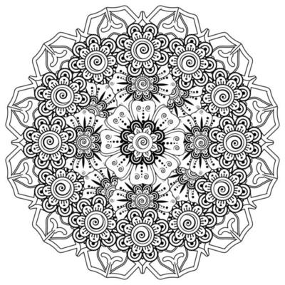 Circular pattern in form of mandala for Henna  Mehndi  tattoo  decoration. Coloring book page.