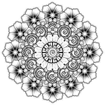 Circular pattern in form of mandala for Henna  Mehndi  tattoo  decoration. Coloring book page.