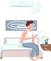 Man connecting smartphone to air conditioner semi flat color vector character