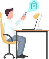 Man monitoring home remotely semi flat color vector character