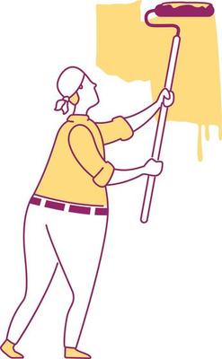 Professional painter applying paint to wall semi flat color vector character