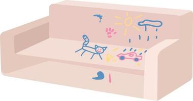Childish scribblings on sofa semi flat color vector object