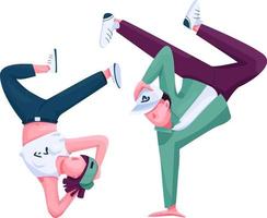 pareja que participa en la competencia de breakdance personajes vectoriales de color semiplano vector