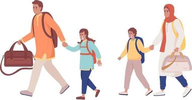 Family running away from bombing and shelling semi flat color vector characters