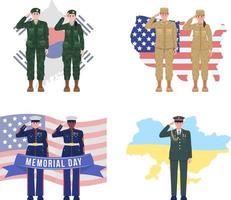 Memorial day 2D vector isolated illustrations set