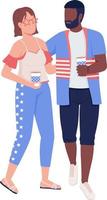 Lady with boyfriend celebrating July fourth semi flat color vector characters