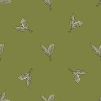 Seamless pattern engraved leaves. Vintage background of tea leaf in hand drawn style. vector