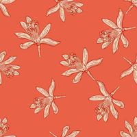 Seamless pattern flowers engraved. Vintage background of garden floral in hand drawn style. vector