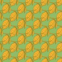 Seamless pattern lemon on branch with leaves engraving. Vintage background of citrus fruits in hand drawn style. vector