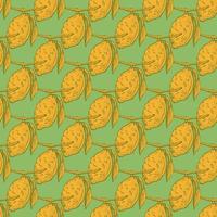 Seamless pattern lemon on branch with leaves engraving. Vintage background of citrus fruits in hand drawn style. vector