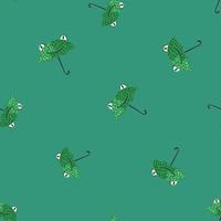 Seamless pattern cute frog umbrella. Background of funny accessory shape head toad in doodle style. vector