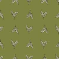 Seamless pattern engraved leaves. Vintage background of tea leaf in hand drawn style. vector