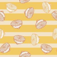 Seamless pattern lemon half engraving. Vintage background of citrus fruits in hand drawn style. vector