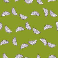 Seamless pattern engraved slice lemon. Vintage background piece lemon or lime in hand drawn style. vector