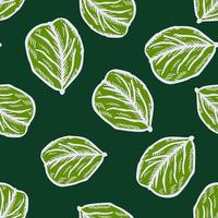 Seamless pattern engraved tree leaves. Vintage background botanical with foliage in hand drawn style. vector