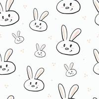 Cute seamless pattern with doodle rabbits and dots, vector illustration. Bunny character faces with beige ears and cheeks, funny animal for kids. Design for packaging