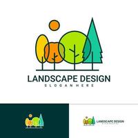 plantilla de vector de logotipo de árbol de paisaje, conceptos de diseño de logotipo de árbol creativo