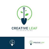 plantilla de vector de diseño de logotipo de jardinería, concepto de diseño de logotipo de rastrillo de hoja creativa