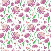 Flowers in bloom seamless pattern with leaves on white background for, printing, textile, wrapping and greeting cards. vector