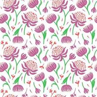 Flowers in bloom seamless pattern with leaves on white background for, printing, textile, wrapping and greeting cards. vector