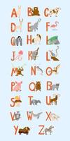 Cute Animals alphabet for kids education. Childish vector font for kids ABC book with hand drawn animal characters