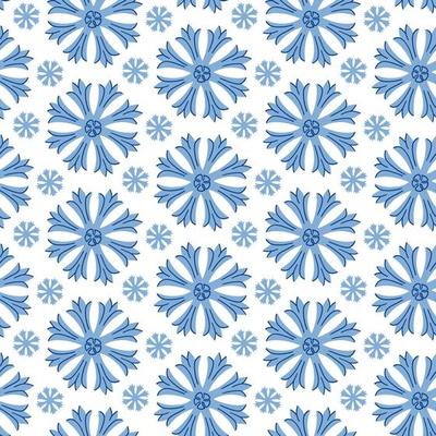 Seamless pattern with big blue cornflowers on a white background. Wild, flowers. Summer vector illustration. Print for fabric,textile,wrapping paper.