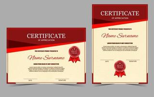 Certificate of appreciation template with red badge and border for award, diploma vector