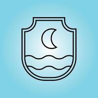 Ocean moon Wave badge Logo icon line art  Design illustration