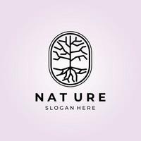 Nature tree line art logo emblem vector icon design