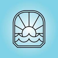 ilustración de diseño de arte de línea de logotipo de insignia de onda de sol de océano