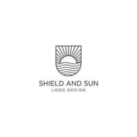 diseño de logotipo de escudo y sol vector