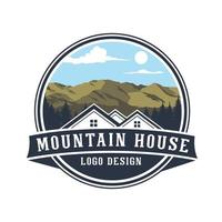 MOUNTAIN AND HOUSE VINTAGE LOGO DESIGN VECTOR