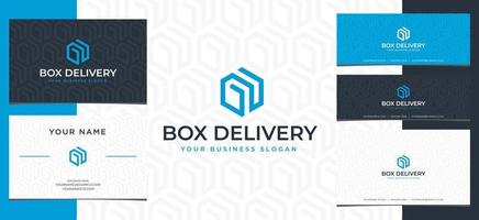 Delivery box logo template with business card and social media banner vector