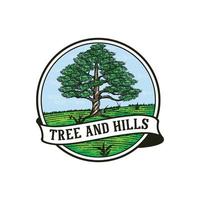 TREE AND HILLS EMBLEM LOGO DESIGN VECTOR