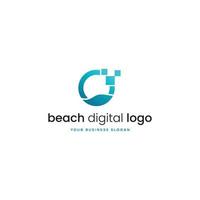 vector de logotipo digital de playa u onda