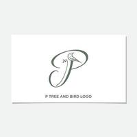 P INITIAL, TREE, AND BIRD LOGO vector