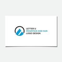 U MOUNTAIN AND SUN LOGO DESIGN vector