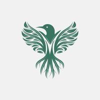 diseño de logotipo de pájaro, árbol y letra m vector