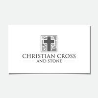 diseño de logotipo de piedra y cruz cristiana vector