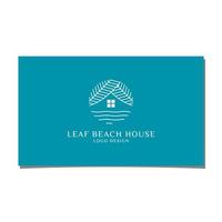 diseño de logotipo de hoja, playa y casa vector