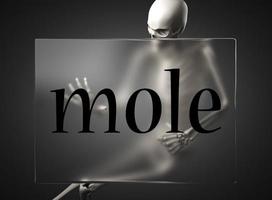 mole word on glass and skeleton