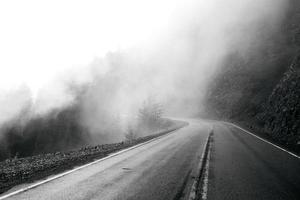 Foggy mountain road photo
