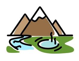 Geyser mountains and river in the logo. The concept of Kamchatka. Vector illustration isolated on a white background