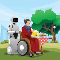 ayudante de robot para el cuidado de ancianos vector