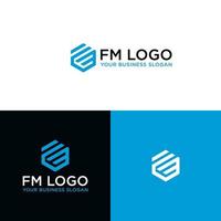 vector de diseño de logotipo hexagonal fm