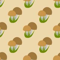 Cute cartoon mushrooms with grass in flat style seamless pattern. Woodland background. vector