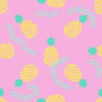 Cute tropical seamless pattern with pineapple, circle. Abstract colorful background with exotic fruit. Green, blue, pink. vector